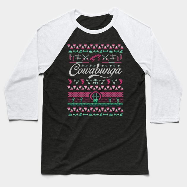 Cowabunga Christmas Baseball T-Shirt by djkopet